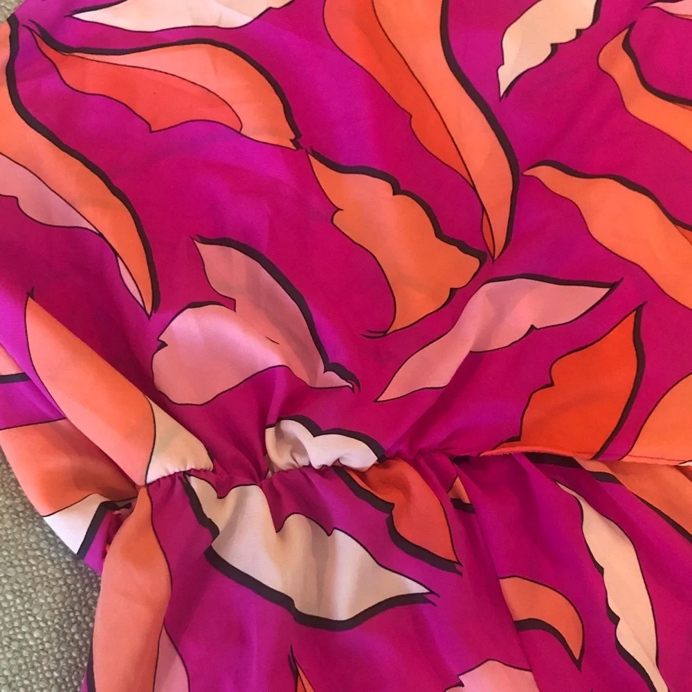 Tyche Fuchsia Pink Orange Printed Strapless Romper - Picture 3 of 7